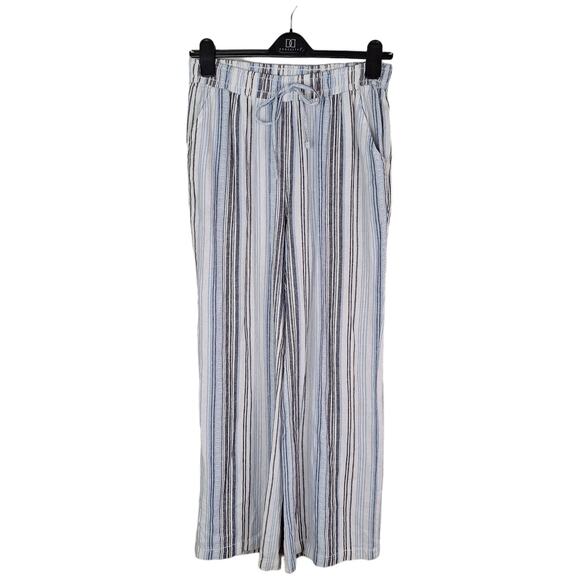 Briggs Linen Blend Vertical Stripe Elastic Waist Blue White Lightweight Pants 12 - Picture 1 of 7